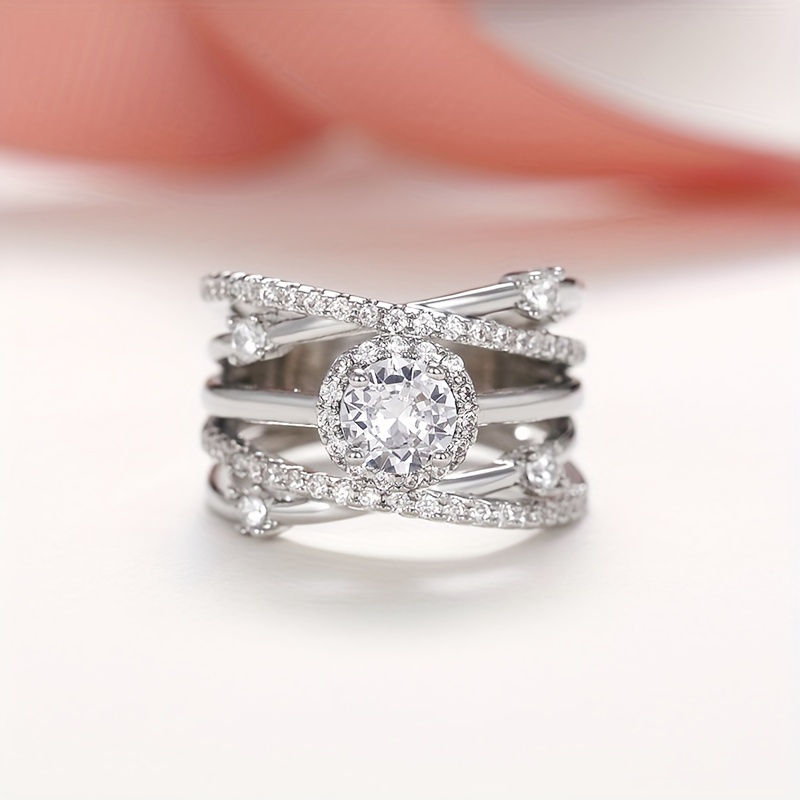 925 Silver Plated Zircon Ring For Women Engagement Party Jewelry